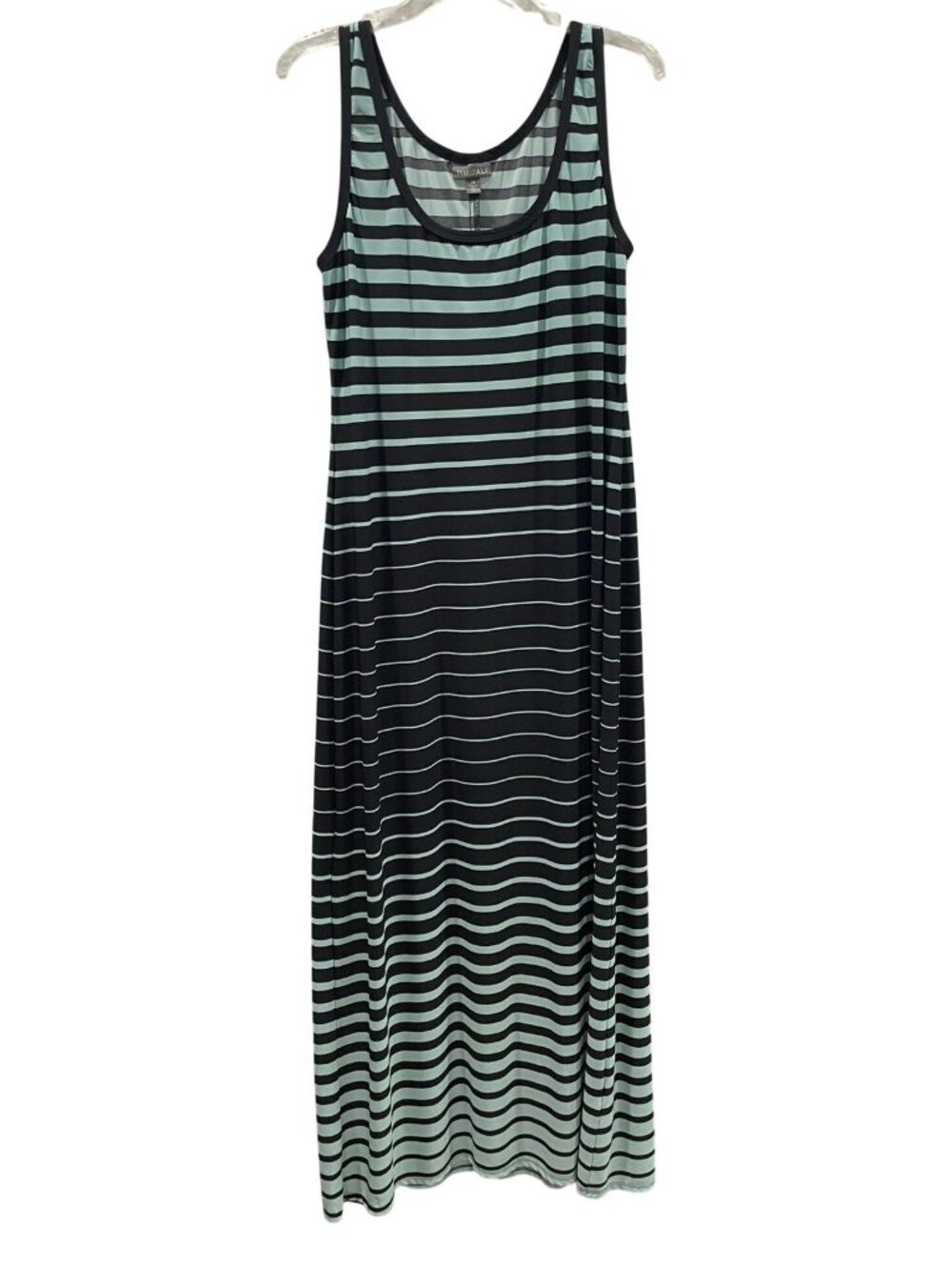Roz & Ali Striped Maxi Dress 16 Blue Black Casual Vacation Resort Coastal Boho